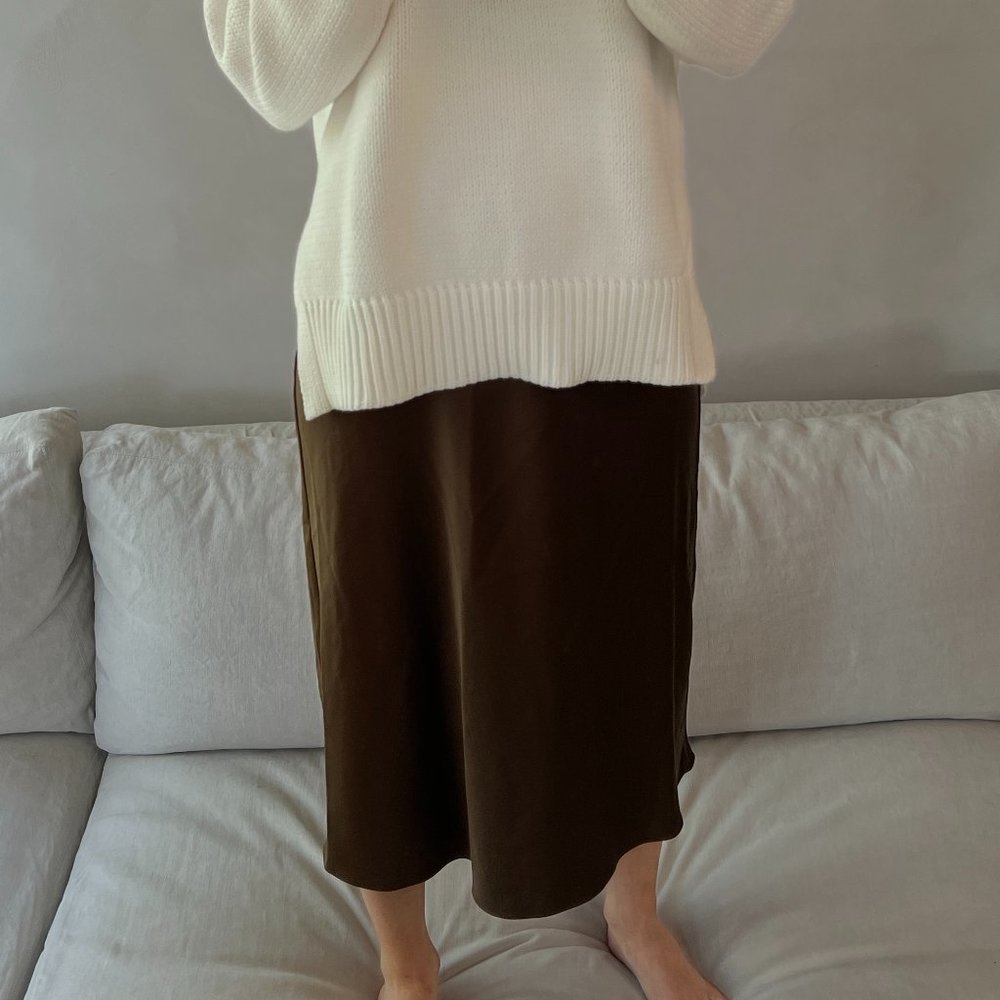 Jenni Kayne Olive Silk Slip Skirt